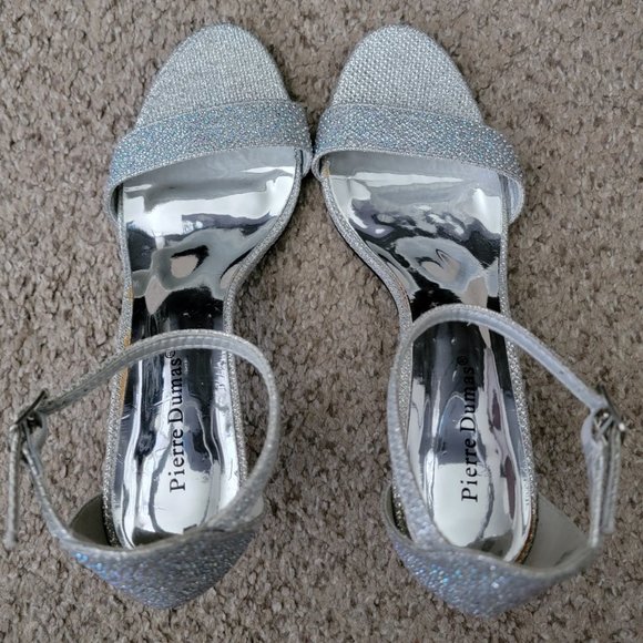 Glamorous Pierre Dumas Silver Ankle Strap Shimmer Pumps - Picture 2 of 6